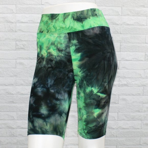 NEW FASHION Shorts Biker High Waist Yoga Workout Green Tie Dye Athletic SM MED - Picture 1 of 14